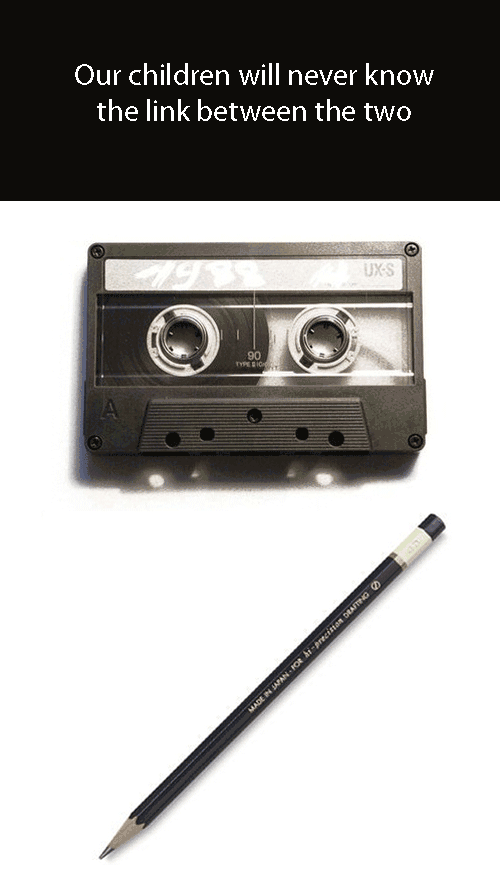 Generation gap: cassette and pencil